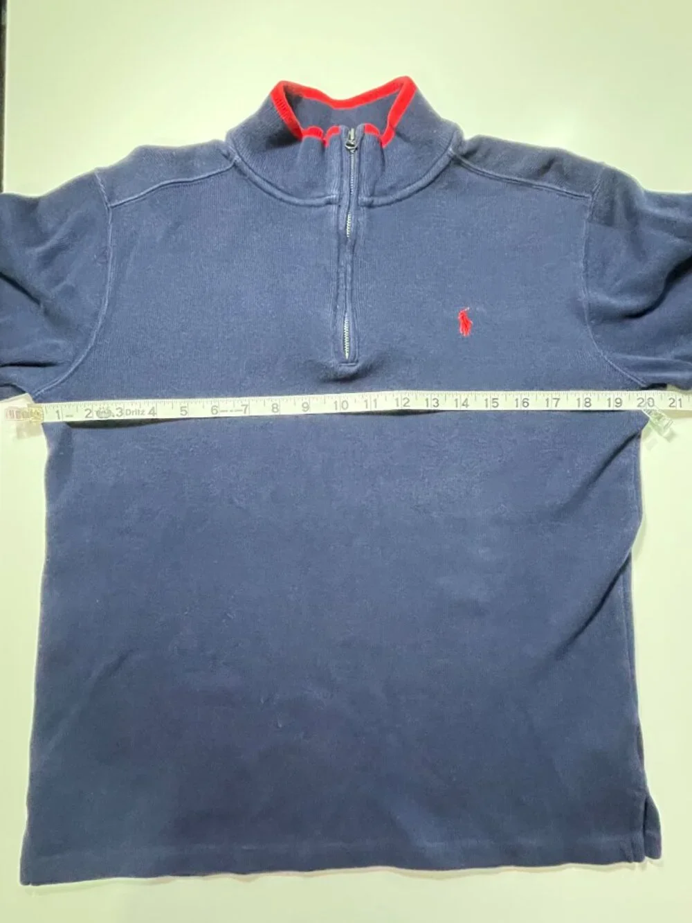 Polo Ralph Lauren Youth XL Navy Quarter Zip Sweater Red Trim Cotton Great